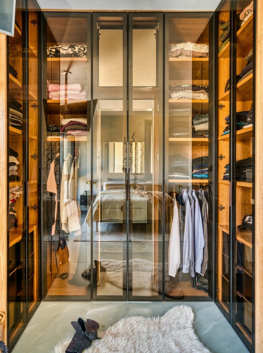 Rishon LeZion walk-in closet with glass doors